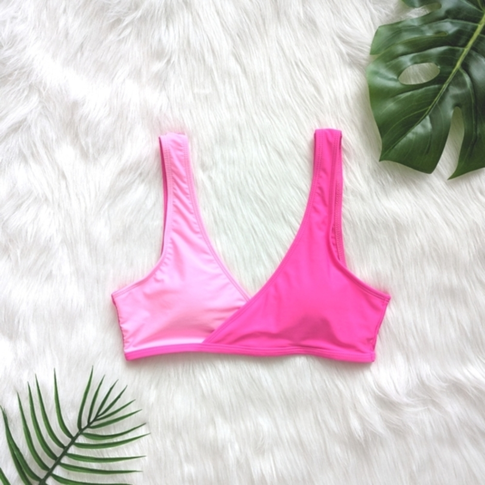Bright neon and bubble gum pink color block bikini top size S M L